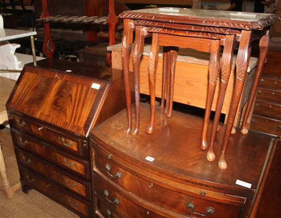 Mahogany bureau & modern nest of tables